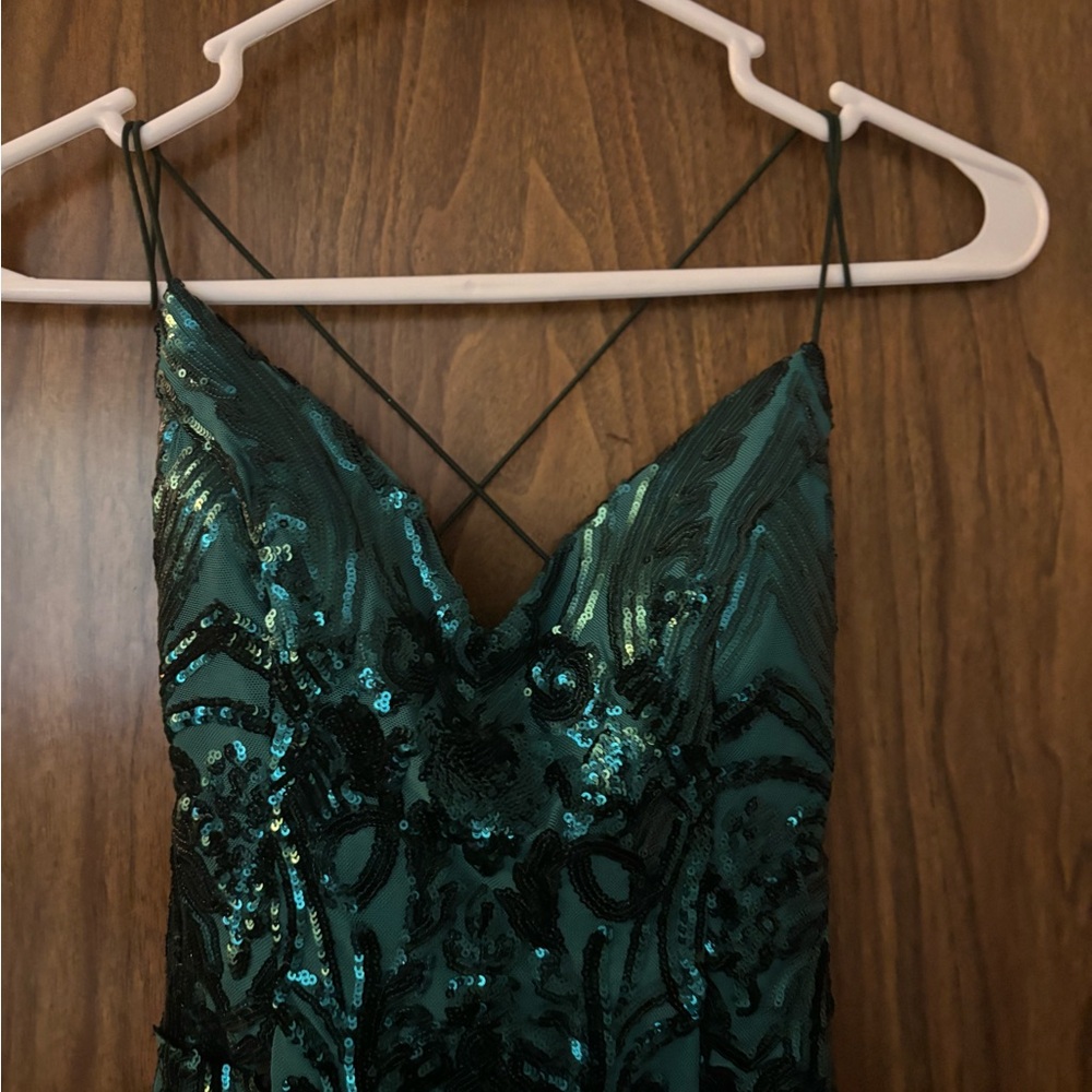 B. Smart Teal Sequin Backless Dress